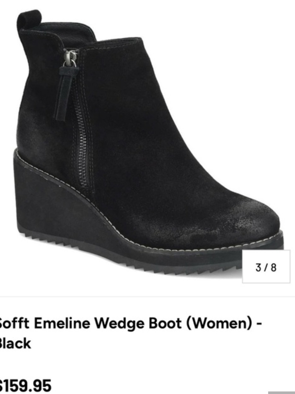 Sofft Emeline Black Suede Wedge Boot (Women) 9